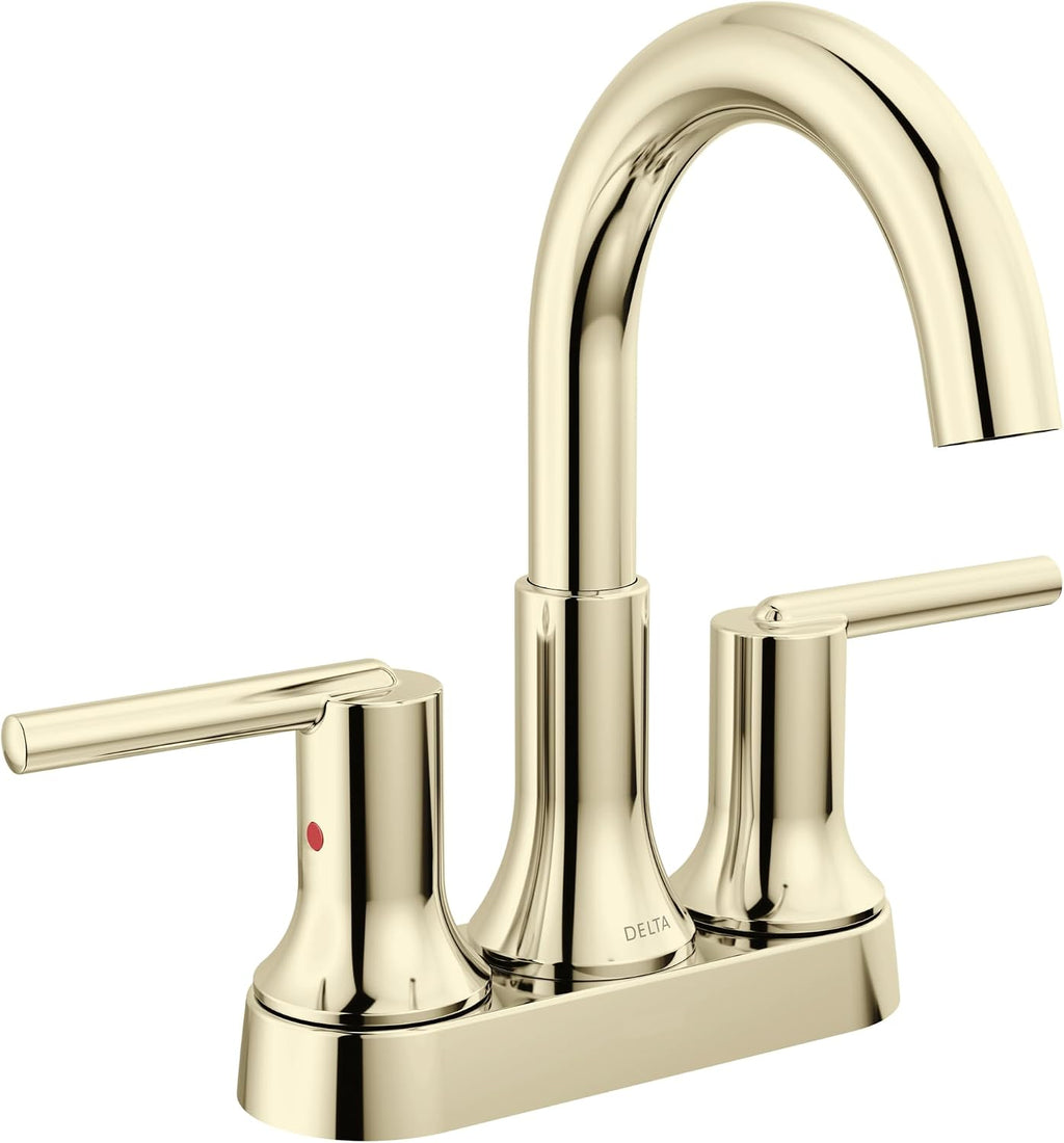 Delta Trinsic High Arc Centerset Bathroom Faucet, Polished Nickel 3-Hole Bathroom Sink Faucet, Metal Push-Pop Drain Assembly, Polished Nickel 2559-PNMPU-DST