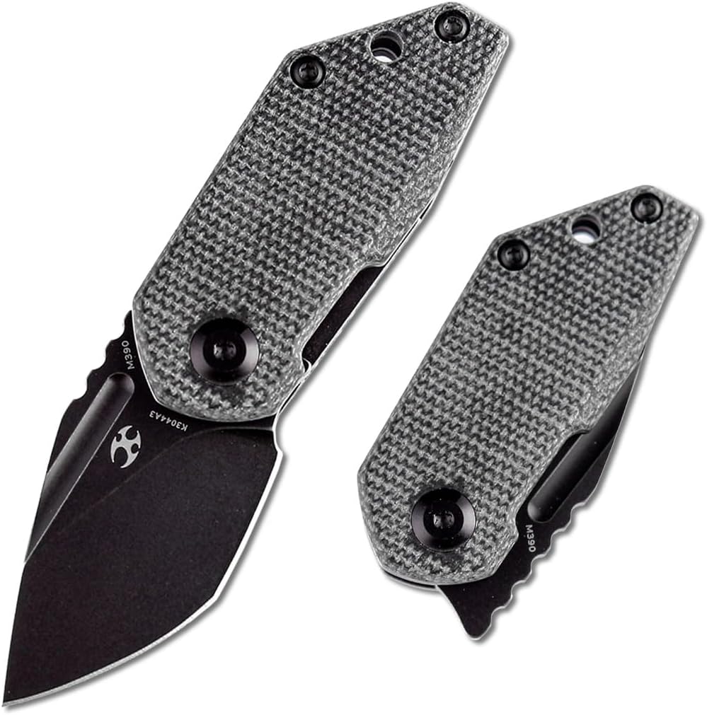 KANSEPT RIO Mini Pocket Folding Knives EDC Camping Folding Knife 1.56'' Black Stonewashed M390 Blade Pocket EDC Knife with Black Micarta Handle Everyday Carry K3044A3