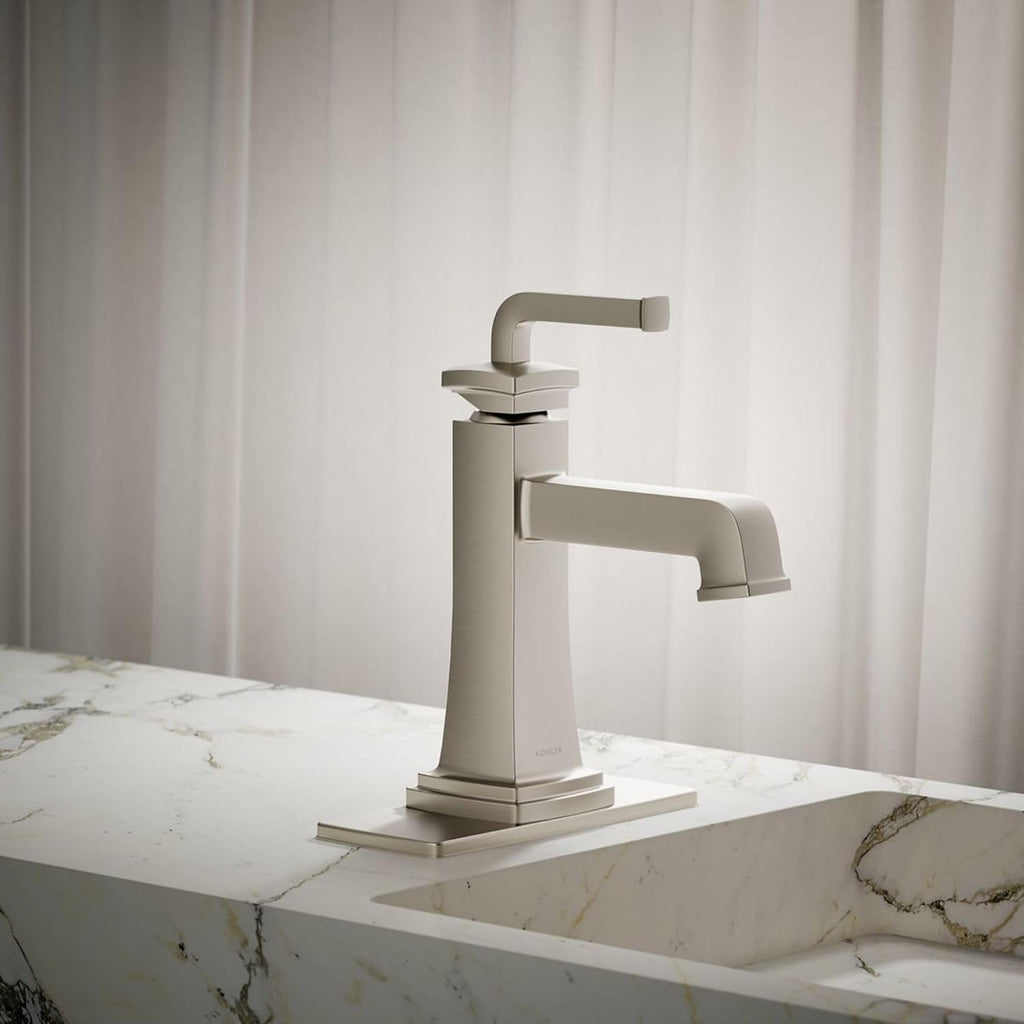 KOHLER K-27400-4K-BN Riff Single-Handle Bathroom Sink Faucet, Single-Hole Faucets with Clicker Drain, 1.0 GPM, Vibrant Brushed Nickel
