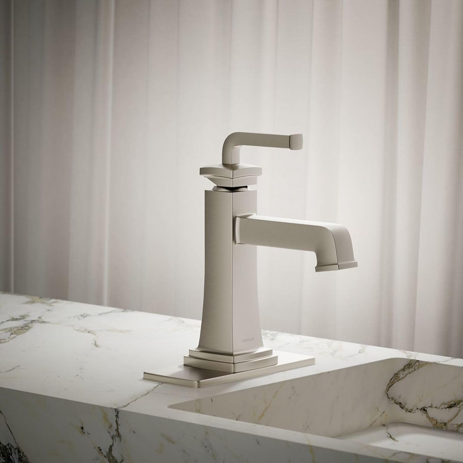 KOHLER K-27400-4K-BN Riff Single-Handle Bathroom Sink Faucet, Single-Hole Faucets with Clicker Drain, 1.0 GPM, Vibrant Brushed Nickel