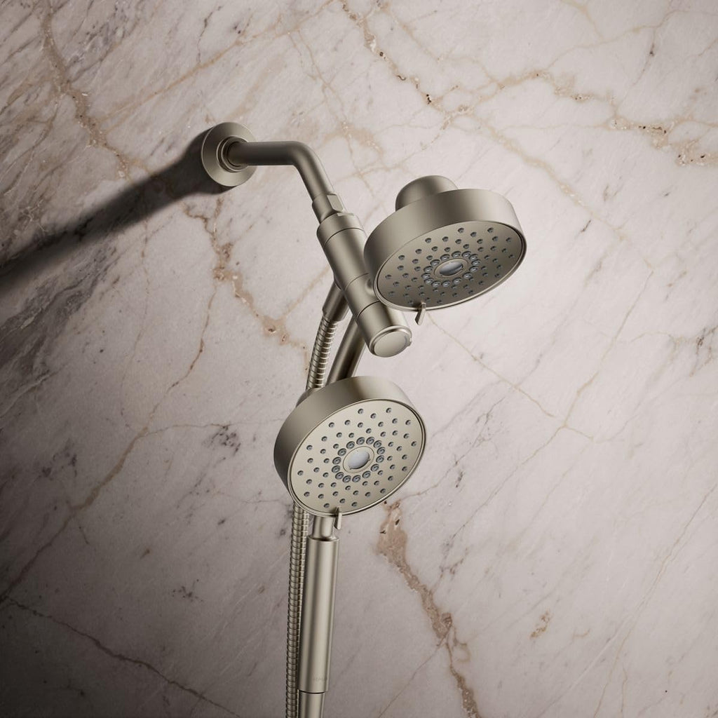 KOHLER 23219-BN Purist 2-in-1 Multi Function Shower Kit with SHOWERHEAD & HAND SHOWER, Full Coverage & Rotating Rail, Vibrant Brushed Nickel, 2.5 GPM