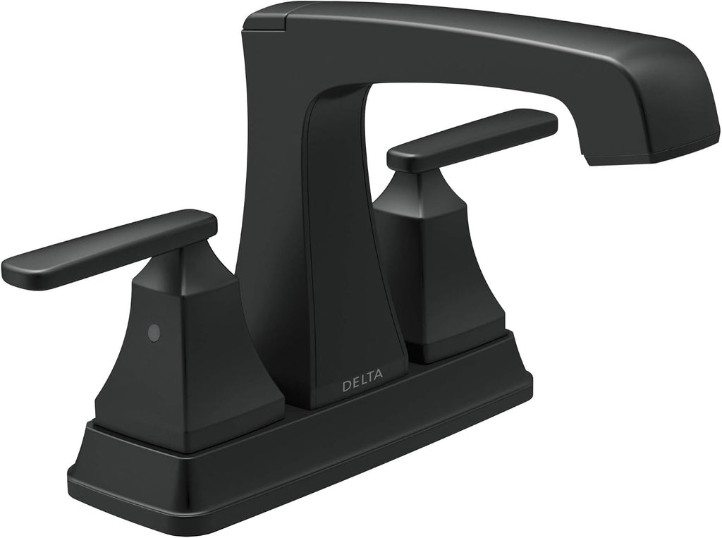 Delta Faucet Ashlyn Centerset Bathroom Faucet, Black Bathroom Sink Faucet, 2 Handle Bathroom Faucet, Diamond Seal Technology, Metal Drain Assembly, Matte Black 2564-BLMPU-DST