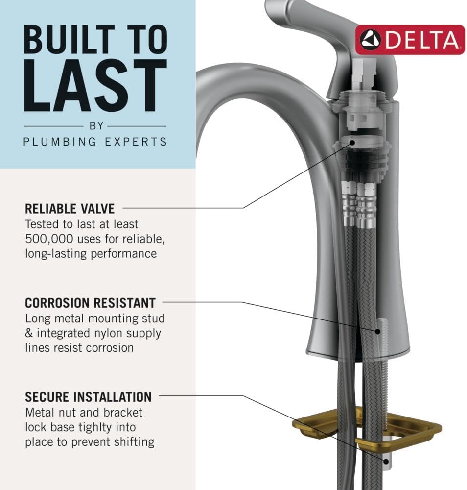 Delta Nicoli Brushed Nickel Bathroom Faucet 1 Hole, Single Hole Bathroom Sink Faucet for Vanity, Push-Pop Drain Assembly, Stainless 15749LF-SS