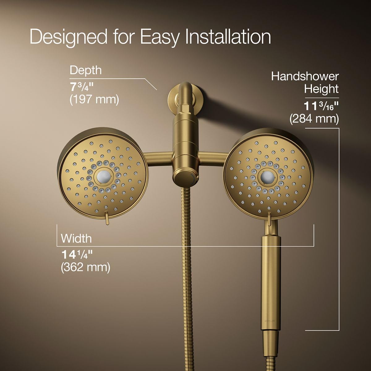 KOHLER 23219-2MB Purist 2-in-1 Multi Function Shower Kit with SHOWERHEAD & HAND SHOWER, Rotating Rail, Vibrant Brushed Moderne Brass, 2.5 GPM