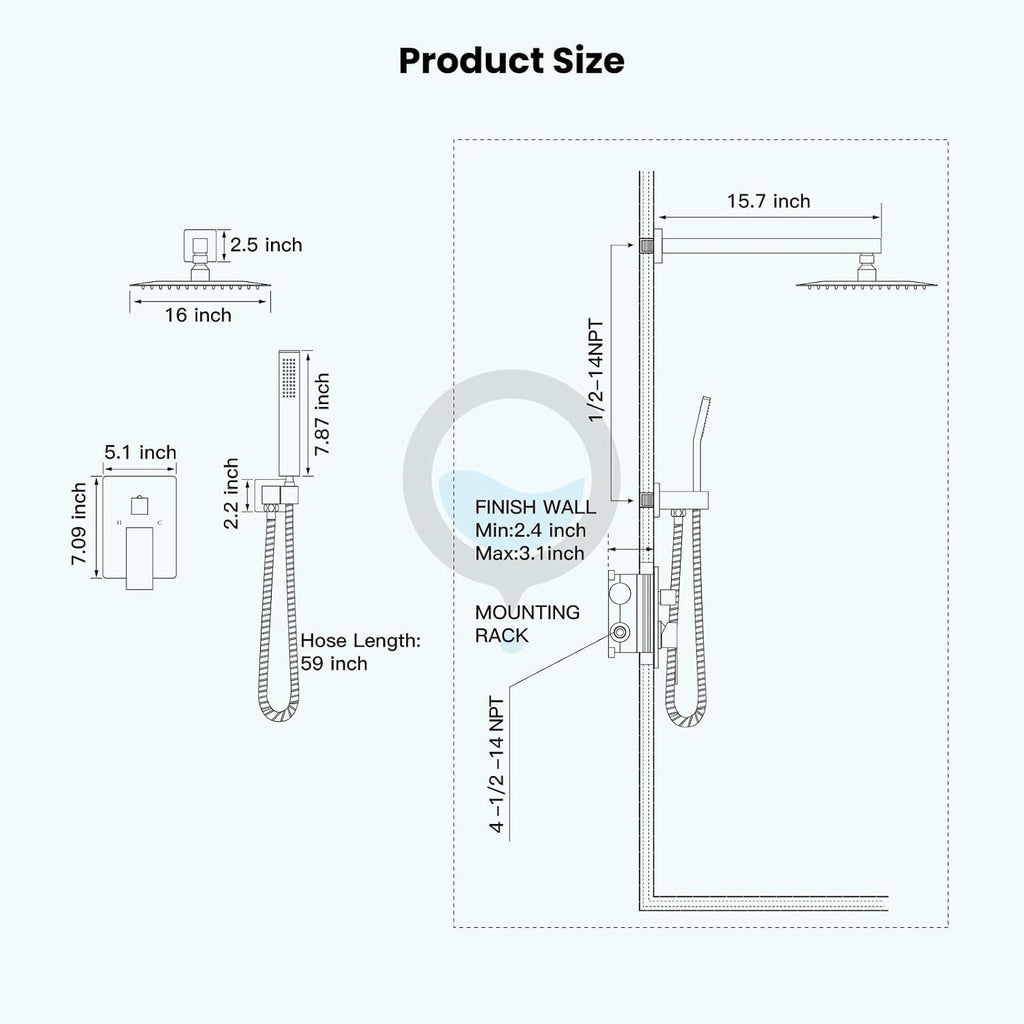 gotonovo Rainfall Bathroom Shower System Rain Shower Head and Handle Set Wall Mounted Shower Complete Combo Solid Brass Pressure Balancing Shower Mixer Valve 16 Inch Oil Rubbed Bronze