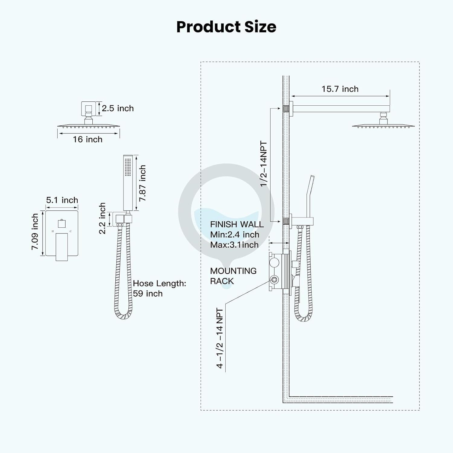 gotonovo Rainfall Bathroom Shower System Rain Shower Head and Handle Set Wall Mounted Shower Complete Combo Solid Brass Pressure Balancing Shower Mixer Valve 16 Inch Oil Rubbed Bronze