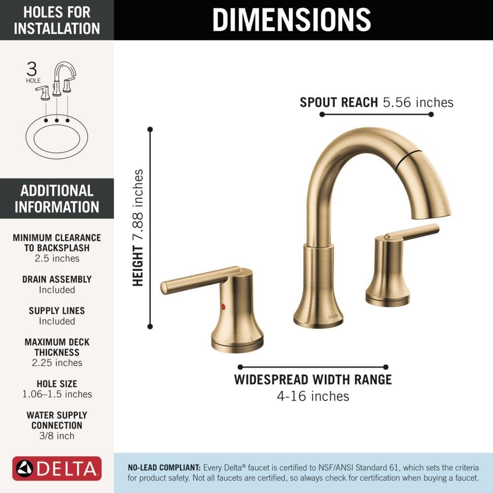 Delta Faucet Trinsic Pull Down Bathroom Faucet, Bathroom Pull Out Faucet, Gold Widespread Bathroom Faucet 3 Hole Pull Down, Bathroom Sink Faucet with Magnetic Docking, Champagne Bronze 3559-CZPD-DST