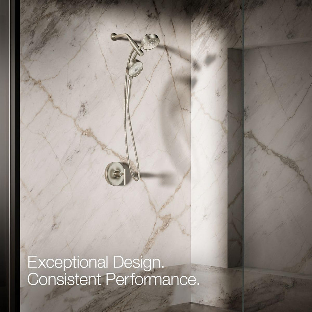 KOHLER 23219-BN Purist 2-in-1 Multi Function Shower Kit with SHOWERHEAD & HAND SHOWER, Full Coverage & Rotating Rail, Vibrant Brushed Nickel, 2.5 GPM
