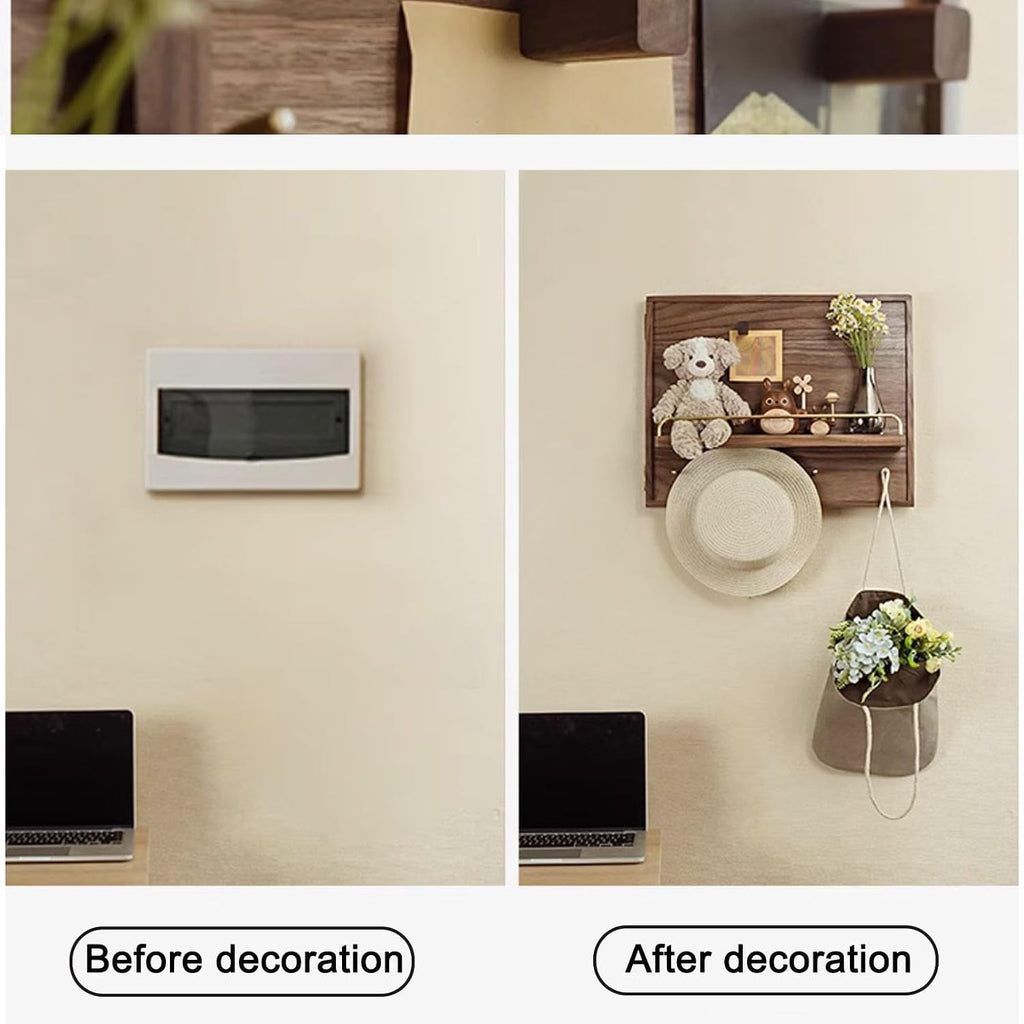 Electrical Panel Cover Decorative Wall Mounted Breaker Box Cover Wood Hidden Fuse Box Covers with Shelf Hooks, Left-Opening Flip Cover Meter Box for Home(50X40cm/19.7x15.7in(LxH))
