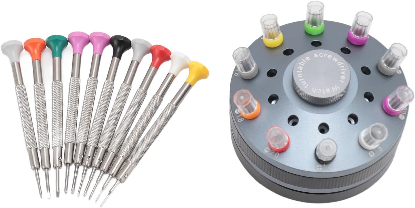 10pcs Watchmaker Screwdriver Set with 20 Extra Replace Heads, Precision Screwdriver Kit for Jewelers, Different Sizes Flat and Cross Heads for Watch Repair, Eyeglasses, Jewelry Mak (Grey)