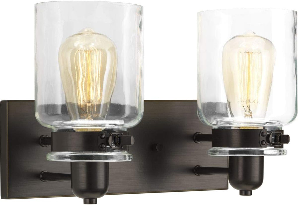 Progress Lighting P300046-020 Calhoun Collection Clear Glass Farmhouse Bath Vanity Light, 2-Light, Antique Bronze