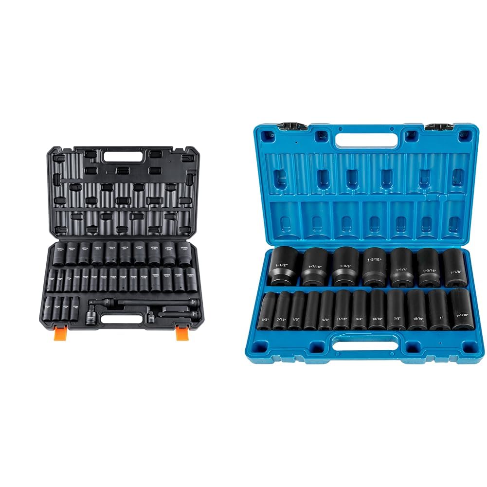 VEVOR 1/2' Drive Impact Socket Set & Impact Socket Set 1/2 Inches 19 Piece