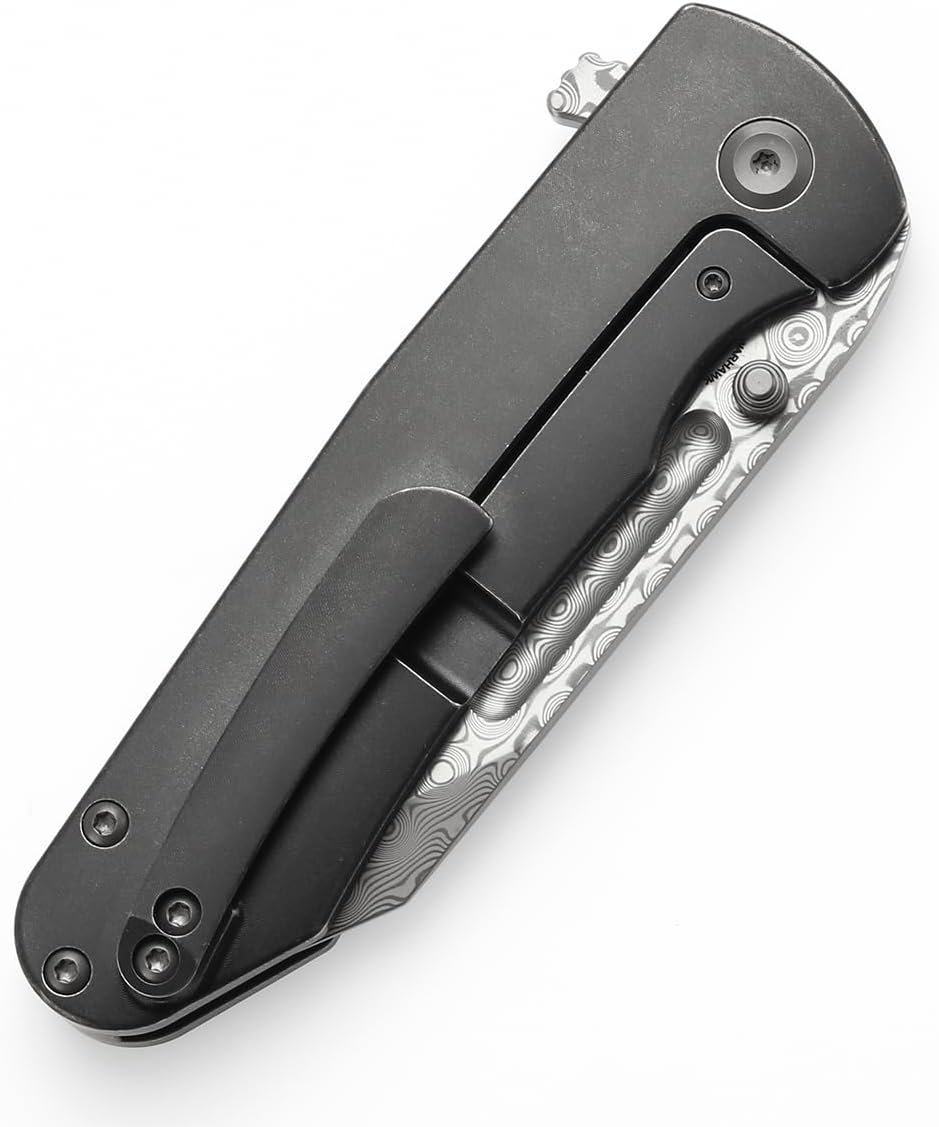 KANSEPT Superhawk Pocket Knives, 3.89''Damascus Steel Sharp Blade, Blackwash Titanium Handle, Thumb Stud for Edc and Outdoor, 9.03'' Camping Folding Hiking Knive K1084A3