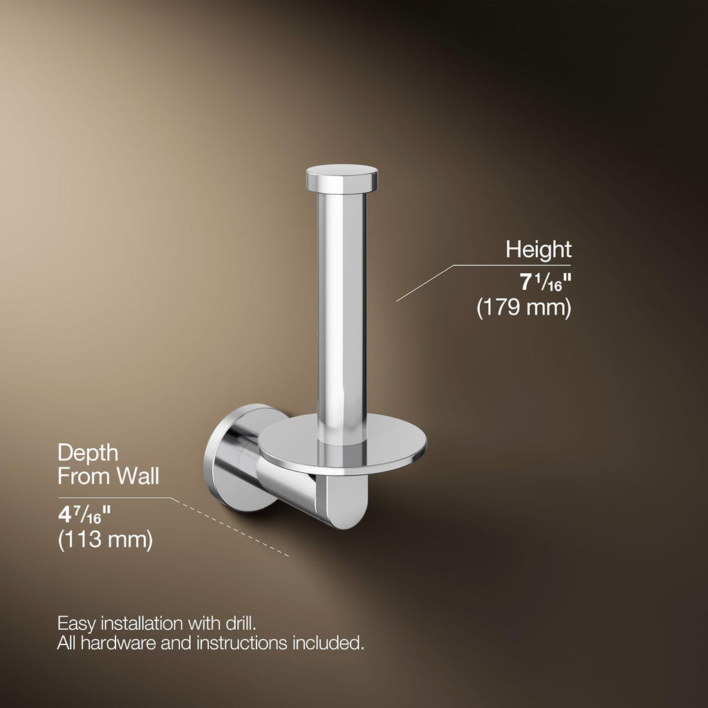 KOHLER K-73148-CP Composed Vertical Toilet Paper Holder Wall Mount, Metal Toilet Paper Holder, Polished Chrome