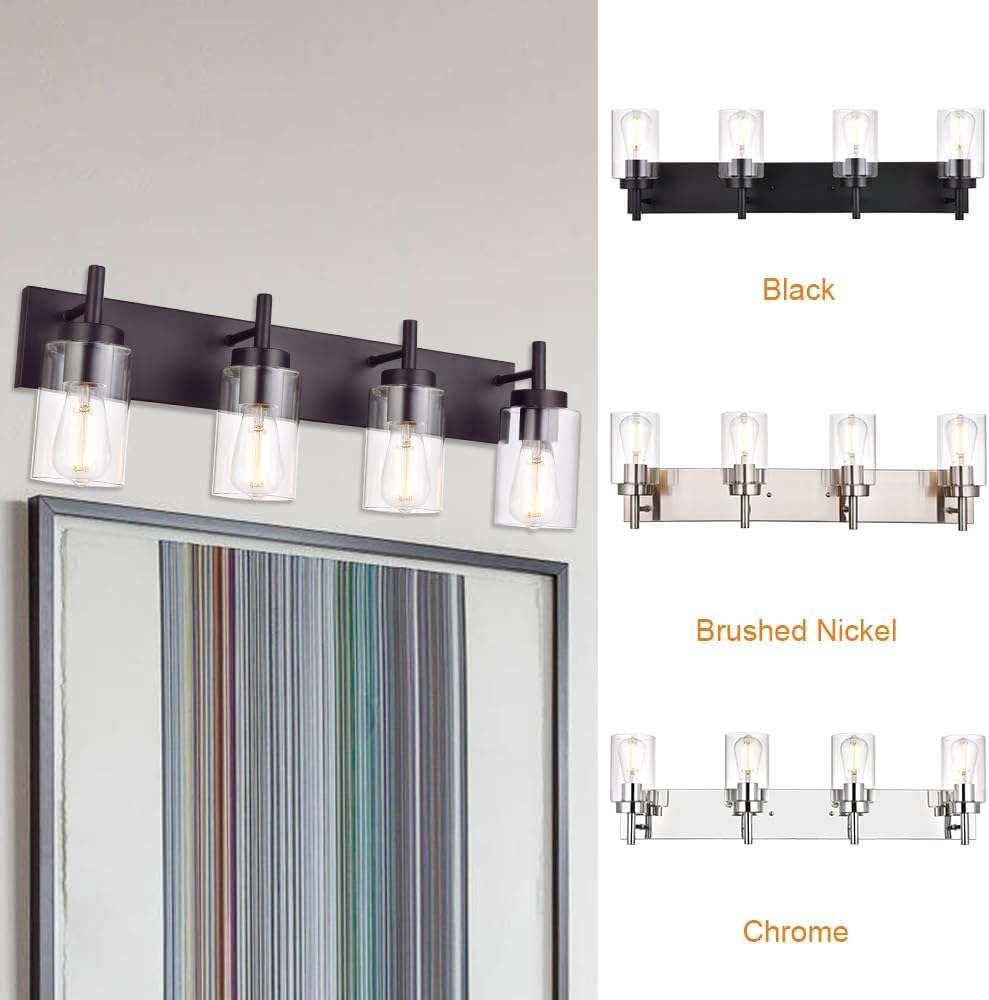 4 Lights Bathroom Vanity Light Fixture Oil Rubbed Bronze Sconces Wall Lighting Industrial Indoor Wall Mounted Lamp, Farmhouse Style for Kitchen Dining Room (Patent No.: US D958,438 S)