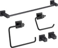 KIBI Cube Bathroom Hardware Set 5 Piece Bathroom Accessories Set | Towel Bar (24'), Towel Ring, Toilet Paper Holder, Robe Hooks (Matte Black) (C-KBA15-5-2)