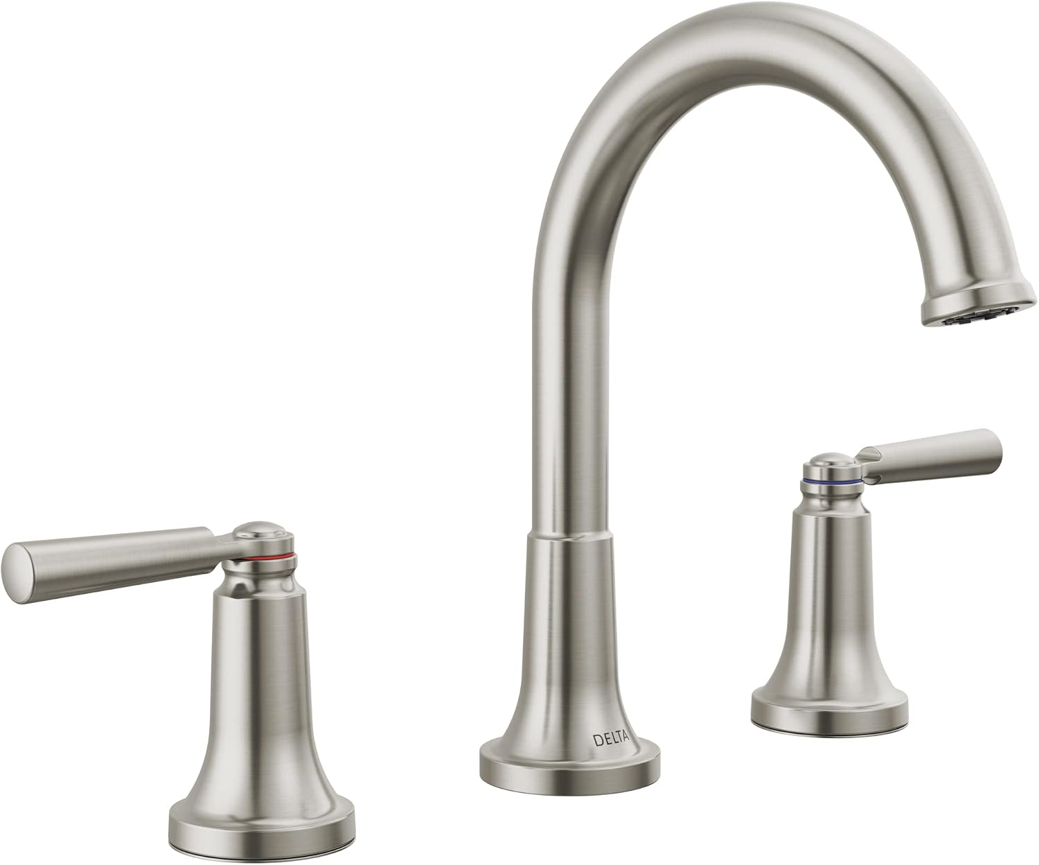 Delta Saylor Brushed Nickel Bathroom Faucet 3 Hole, 8 Inch Widespread Bathroom Sink Faucet for Vanity, Metal Push-Pop Drain Assembly, Stainless 3535-SSMPU-DST