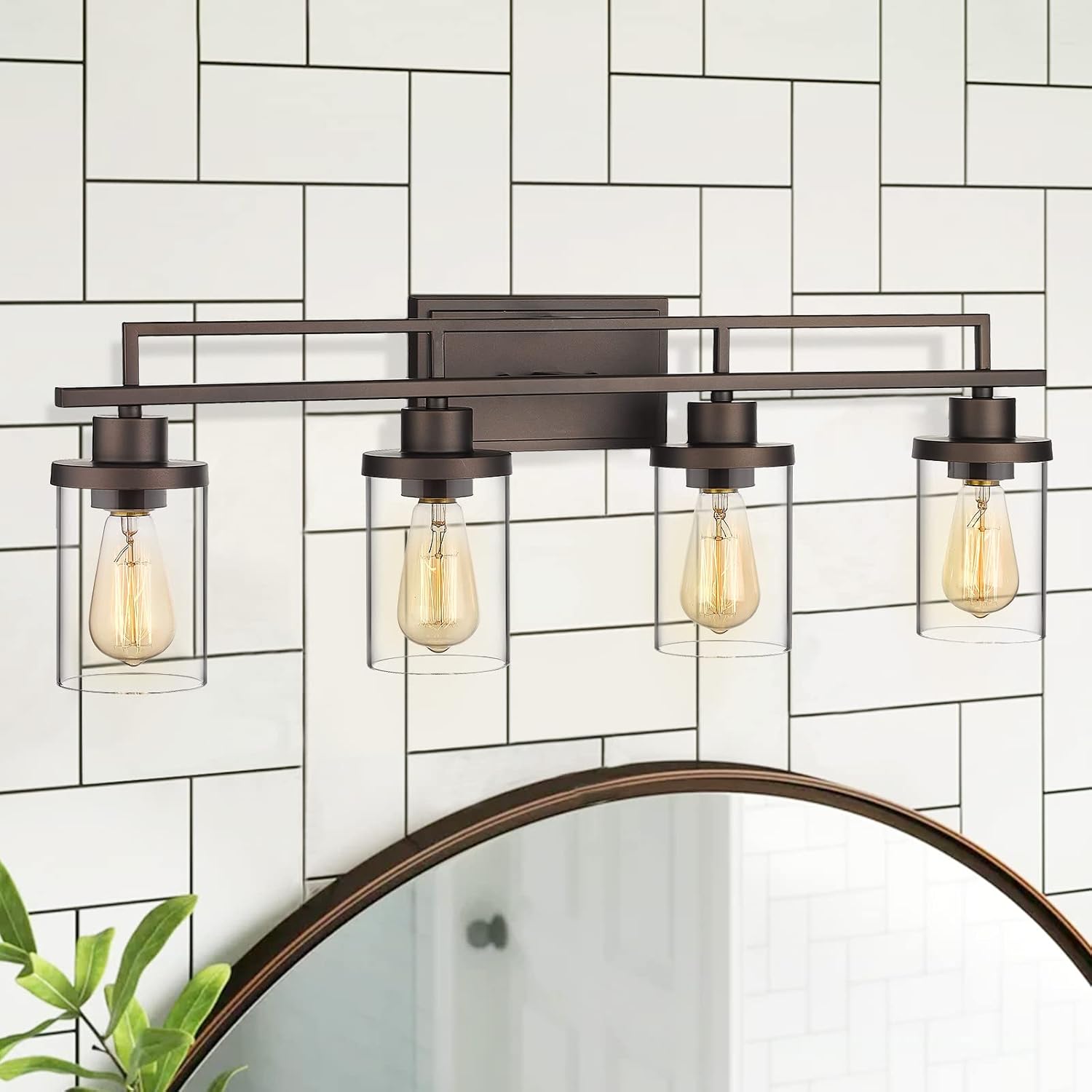 Emliviar 4-Light Vintage Vanity Light - Farmhouse Bathroom Wall Light Fixtures, Oil Rubbed Bronze Finish with Clear Glass, YCE238B-4W ORB