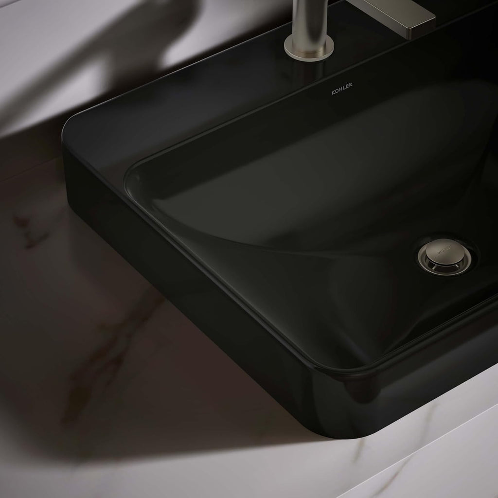 KOHLER K-2660-1-7 Vox Rectangle Vessel Above-Counter Bathroom Sink with Single Faucet Hole, Black Black