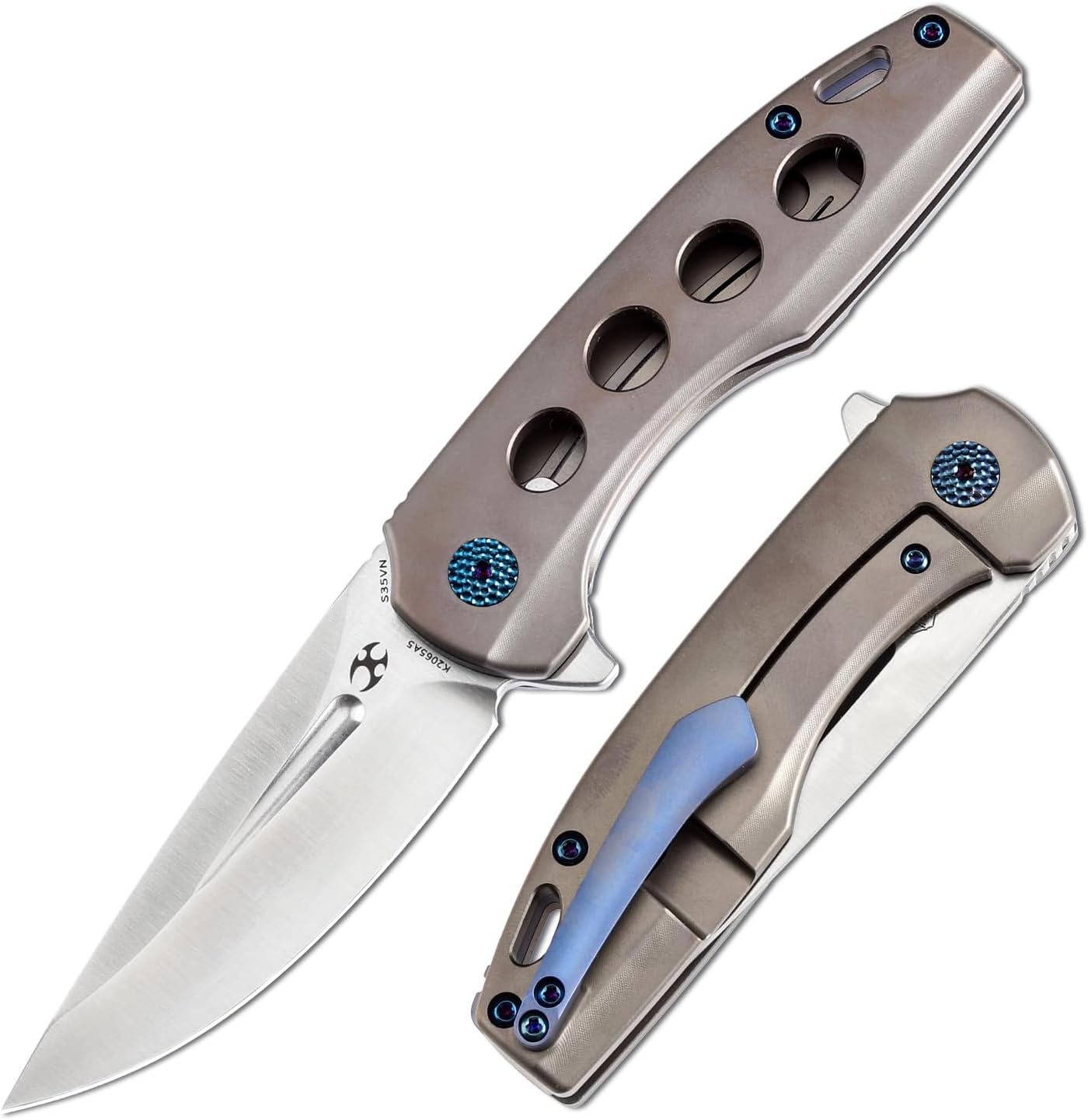 KANSEPT Cassowary Premium Pocket Folding Knives for Men EDC Pocket Knife 2.9'' Satin CPM S35VN Blade Excellent Folding Knife with Bronzed Anodized Titanium Handle EDC K2065A5