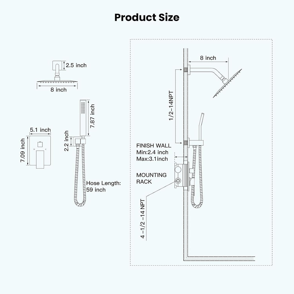 gotonovo Rainfall Bathroom Shower System Rain Shower Head and Handle Set Wall Mounted Shower Complete Combo Solid Brass Pressure Balancing Shower Mixer Valve 8 Inch Oil Rubbed Bronze