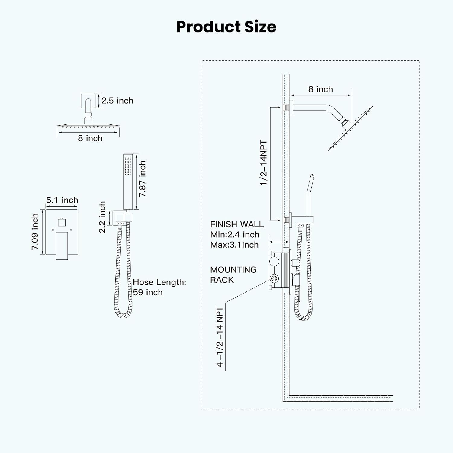 gotonovo Rainfall Bathroom Shower System Rain Shower Head and Handle Set Wall Mounted Shower Complete Combo Solid Brass Pressure Balancing Shower Mixer Valve 8 Inch Oil Rubbed Bronze