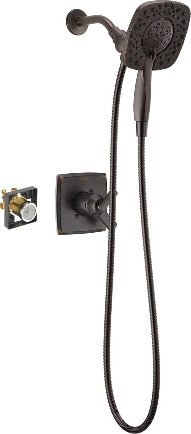 DELTA Ashlyn 17 Series Dual-Function Shower Trim Kit with 2-Spray Touch-Clean In2ition 2-in-1 Hand Held Shower Head with Hose, Venetian Bronze T17264-RB-I (Valve Included)