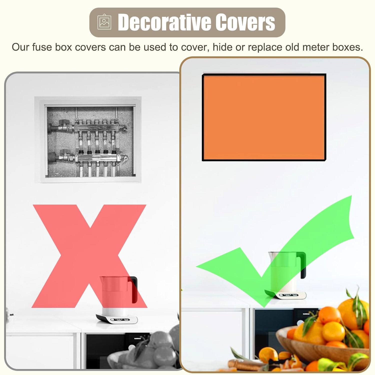 Detive Kitchen Breaker Box Cover - Art Tan Electrical Panel & Junction Box Cover, Horizontal Design (80x60cm / 31.5x23.6in) for Meter Box Concealment