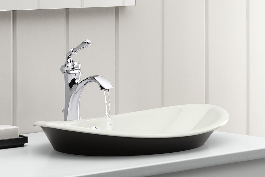KOHLER K-5403-P5-G9 Iron Plains Wading Pool Oval Bathroom Sink with Iron Black Painted Underside, Sandbar