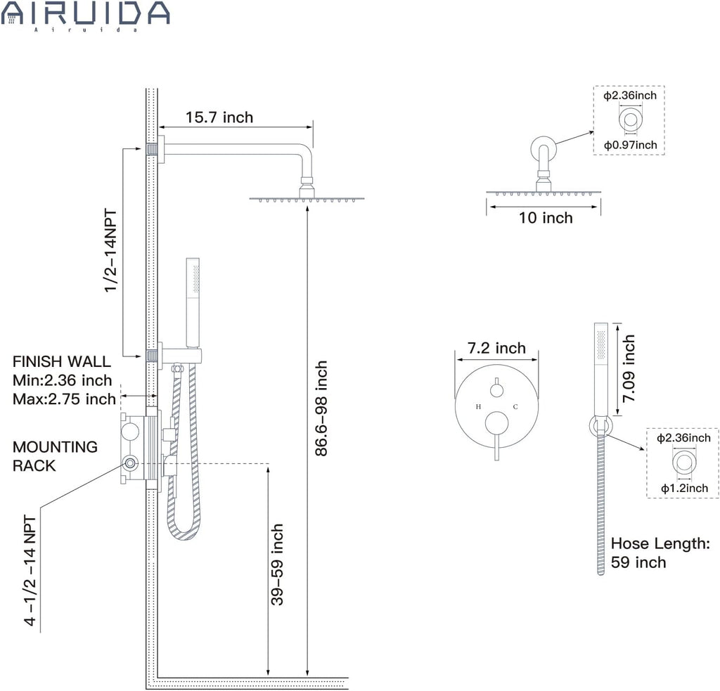 Airuida Shower Faucet Set, Bathtub Faucet Set with 10 Inch Rain Shower Head and Valve,2 Functions Tub Shower Faucet Set for Bathroom-Brushed Nickel