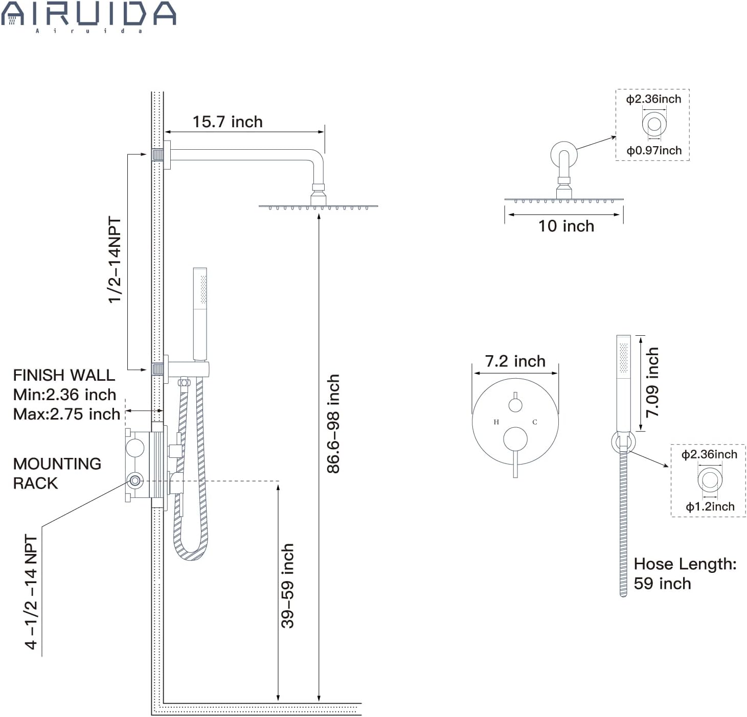 Airuida Shower Faucet Set, Bathtub Faucet Set with 10 Inch Rain Shower Head and Valve,2 Functions Tub Shower Faucet Set for Bathroom-Brushed Nickel