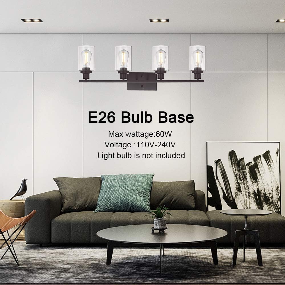 MELUCEE 4 Lights Wall Sconce Lighting Oil Rubbed Bronze Finished with Clear Glass, Bathroom Vanity Light Fixtures Wall Lights Bedroom Porch Kitchen Living Room (Patent No.: US D963914 S)