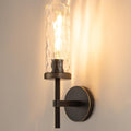 15' Knurled Brass Wall Sconce with Water Ripples Glass Tube, Black Gold Bathroom Vanity Light Fixtures, Modern Lamp Lighting for Bedroom, Living Room, Hallway, Staircase, Mirror, Kitchen