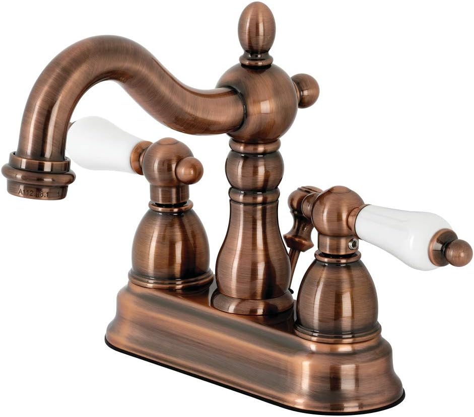 Kingston Brass KB160PLAC Heritage 4 in. Centerset Bathroom Faucet, Antique Copper