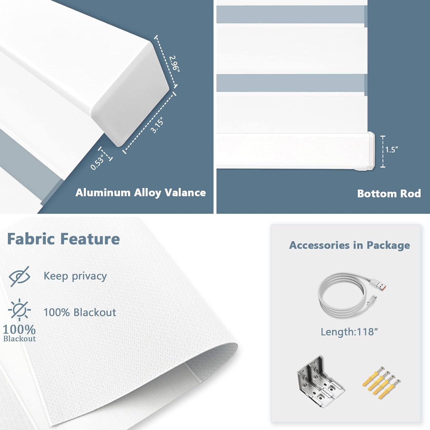 Motorized Zebra Blinds Custom Size Smart Dual Layer Shades for Windows with Remote | Assembled in USA | Electric Day and Night Privacy Light Filtering Rechargeable Quiet Motor Window Shades