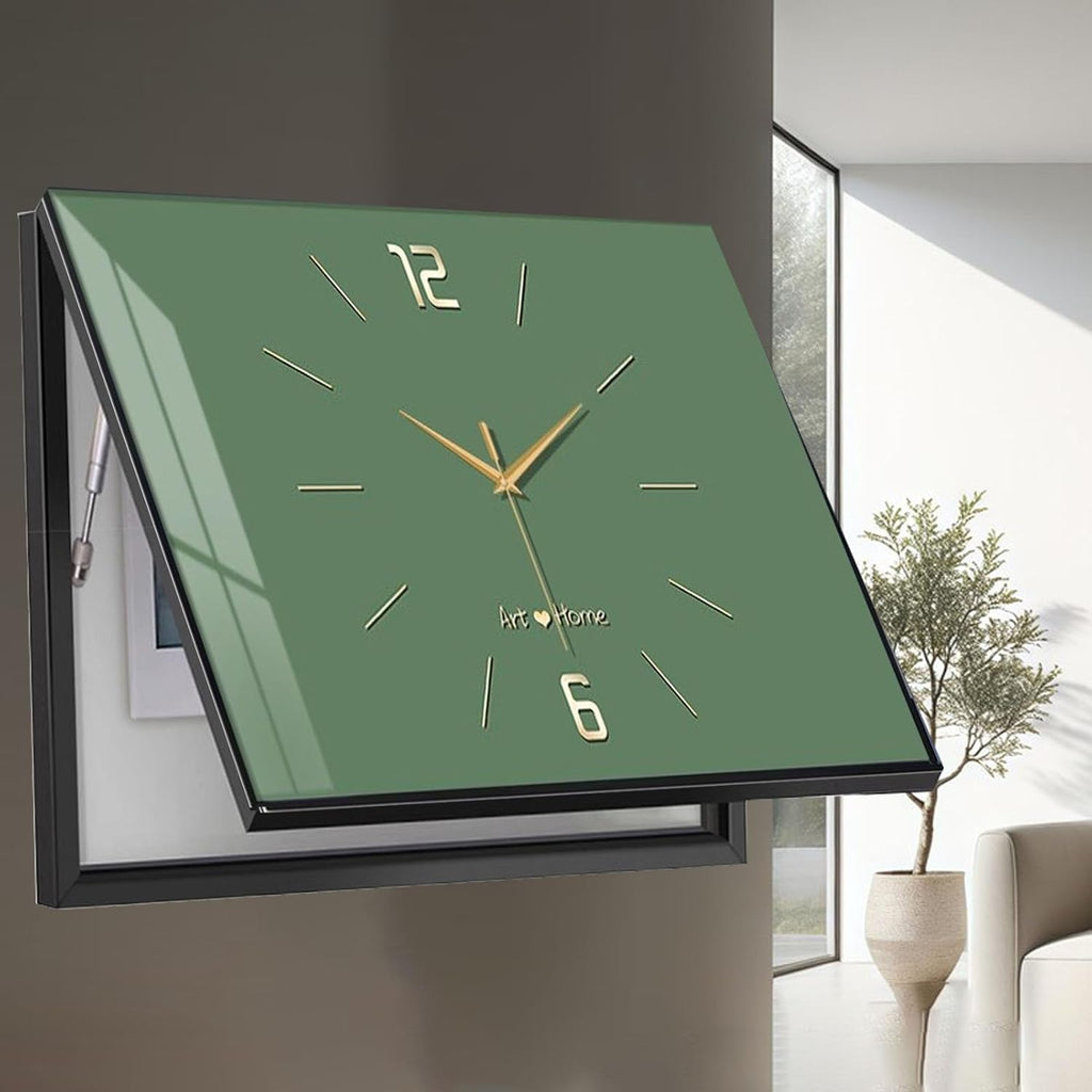 Decorative Meter Box Panel Cover for Hide Electric Box, Horizontal Breaker Box Cover Clock, Electrical Panel Lid for Indoor/Kitchen/Farmhouse(Green,55x45cm(21 5/8x17 3/4'))