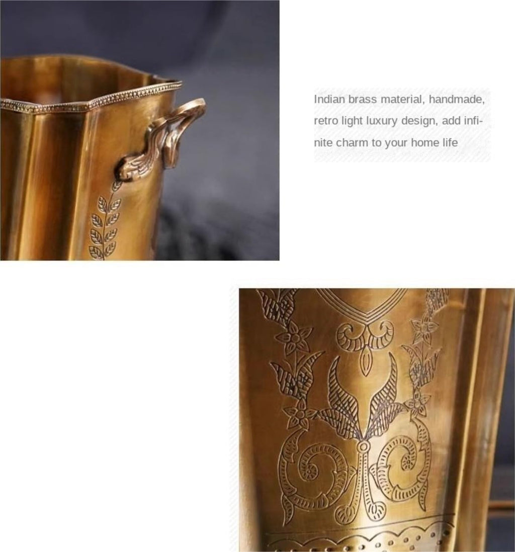 Ice Bucket Brass Carved Ice Bucket with Handles Handmade Vintage Champagne Wine Cooler for Parties