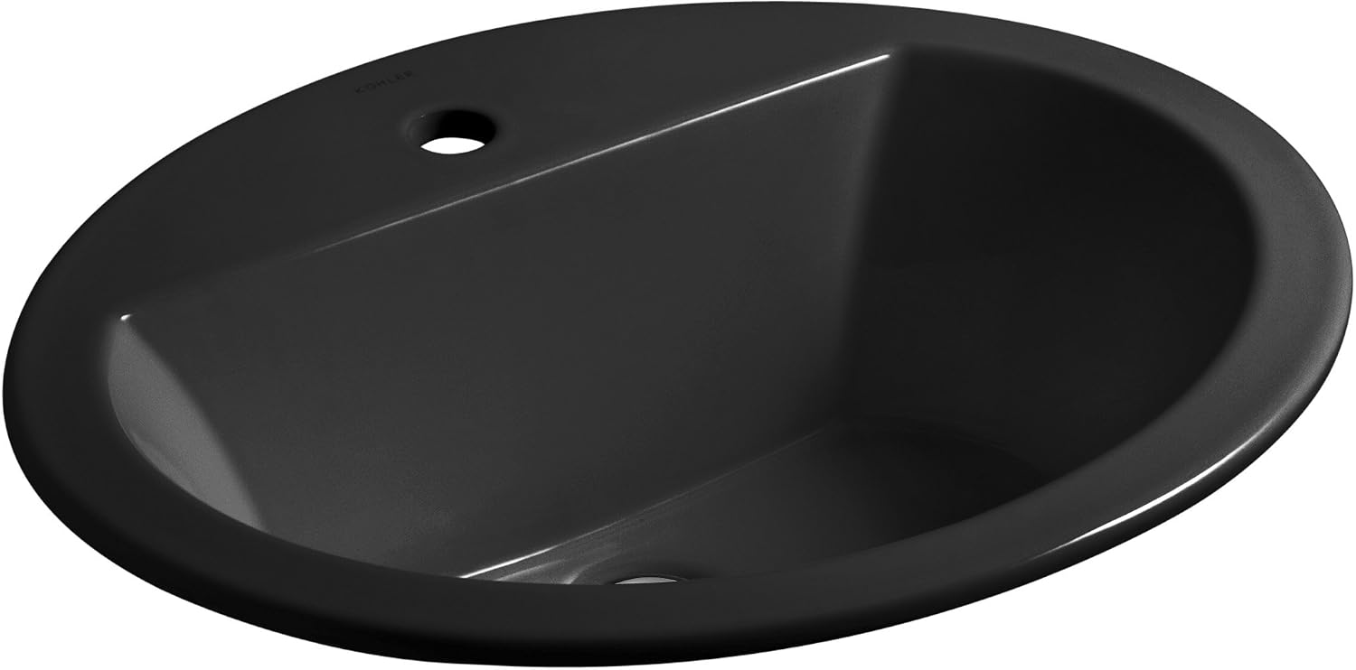 Kohler K-2699-1-7 Bryant Oval Self-Rimming Bathroom Sink with Single-Hole Faucet Drilling, Black Black, 1.375