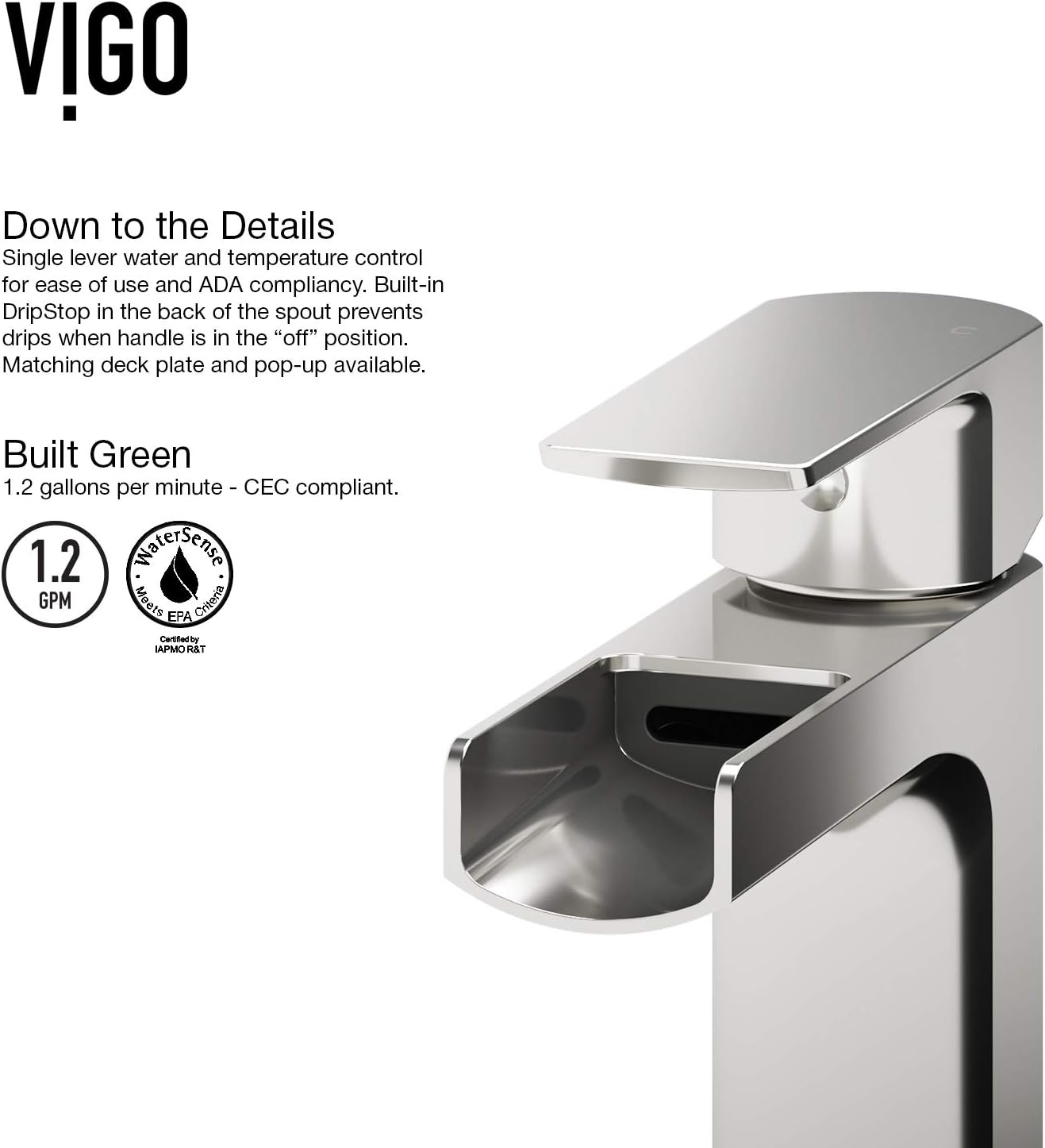 VIGO Amada Waterfall Single-Handle Single-Hole Mount Vessel Bathroom Sink Faucet, 10-Inch, Brushed Nickel, Modern Design, Solid Brass, 1.2 GPM WaterSense & Ceramic Disc Valve, Corrosion-Resistant