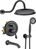 DASAN Oil Rubbed Bronze Shower System with Tub Spout, Tub and Shower Faucet Combo Set with Valve & Trim Kit Bathtub Shower Faucet Set Bathtub Shower System with Rainfall Shower & Handheld, AT309W-ORB