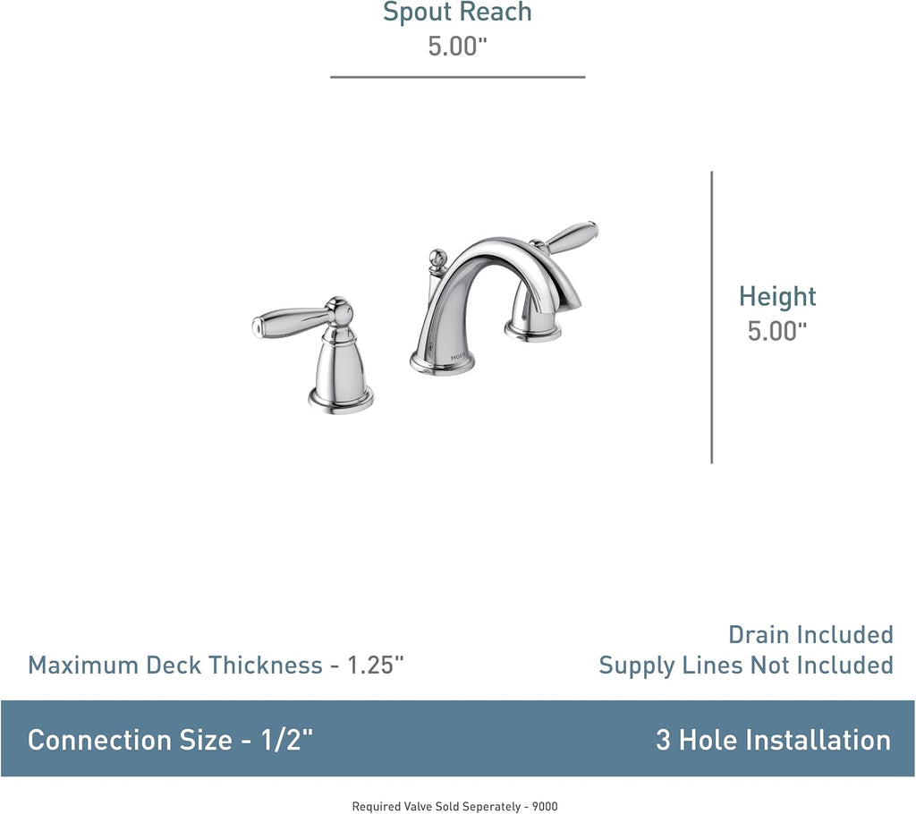 Moen Brantford Oil-Rubbed Bronze Two-Handle Widespread Bathroom Faucet Trim Kit Bathroom Faucets for Sink 3-hole Deck Mounted Setup, (Valve Required), T6620ORB