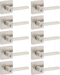 Kwikset Halifax Entry Door Handle with Lock and Key, Secure Keyed Reversible Lever Exterior, For Front Entrance and Bedrooms, Satin Nickel, 10 Pack, Pick Resistant SmartKey Rekey Security and Microban