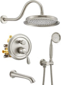 DASAN Brushed Nickel Shower System with Tub Spout, Tub and Shower Faucet Combo Set with Valve & Trim Kit Bathtub Shower Faucet Set Bathtub Shower System with Rainfall Shower Head & Handheld, AT309W-BN