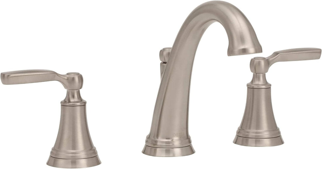 Delta Woodhurst Brushed Nickel Bathroom Faucet 3 Hole, 8 Inch Widespread Bathroom Sink Faucet for Vanity, Metal Push-Pop Drain Assembly, Stainless 3532LF-SS
