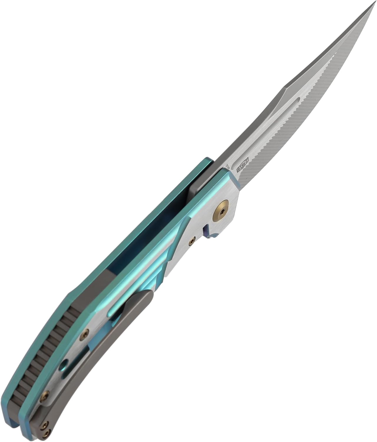 KANSEPT Orion Pocket Knife, 3.07' Machine Satin S35VN Blade with Blood Groove and Green Anodized Titanium Handle Both Crafted with CNC Milling, Flipper EDC Folding Knife for Camping, Hunting K1089B4