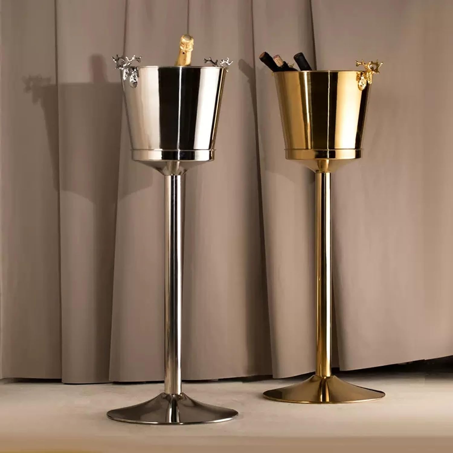 Keep Ice Frozen Longer Large Stainless Steel Free Standing Wine Chiller Coolers and Cellar with Ice Bucket Kitchen Bar Wares for parties(Gold)