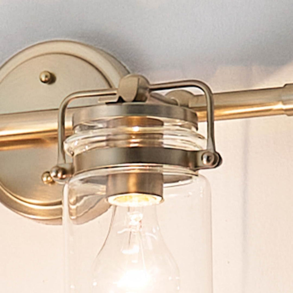 Kichler Brinley 2-Light Bathroom Vanity Light Fixture 15.75 in Industrial Farmhouse with Clear Glass in Champagne Bronze for Mirror Over Sink (15.75 x 10.25 x 6.75 in), 45688CPZ