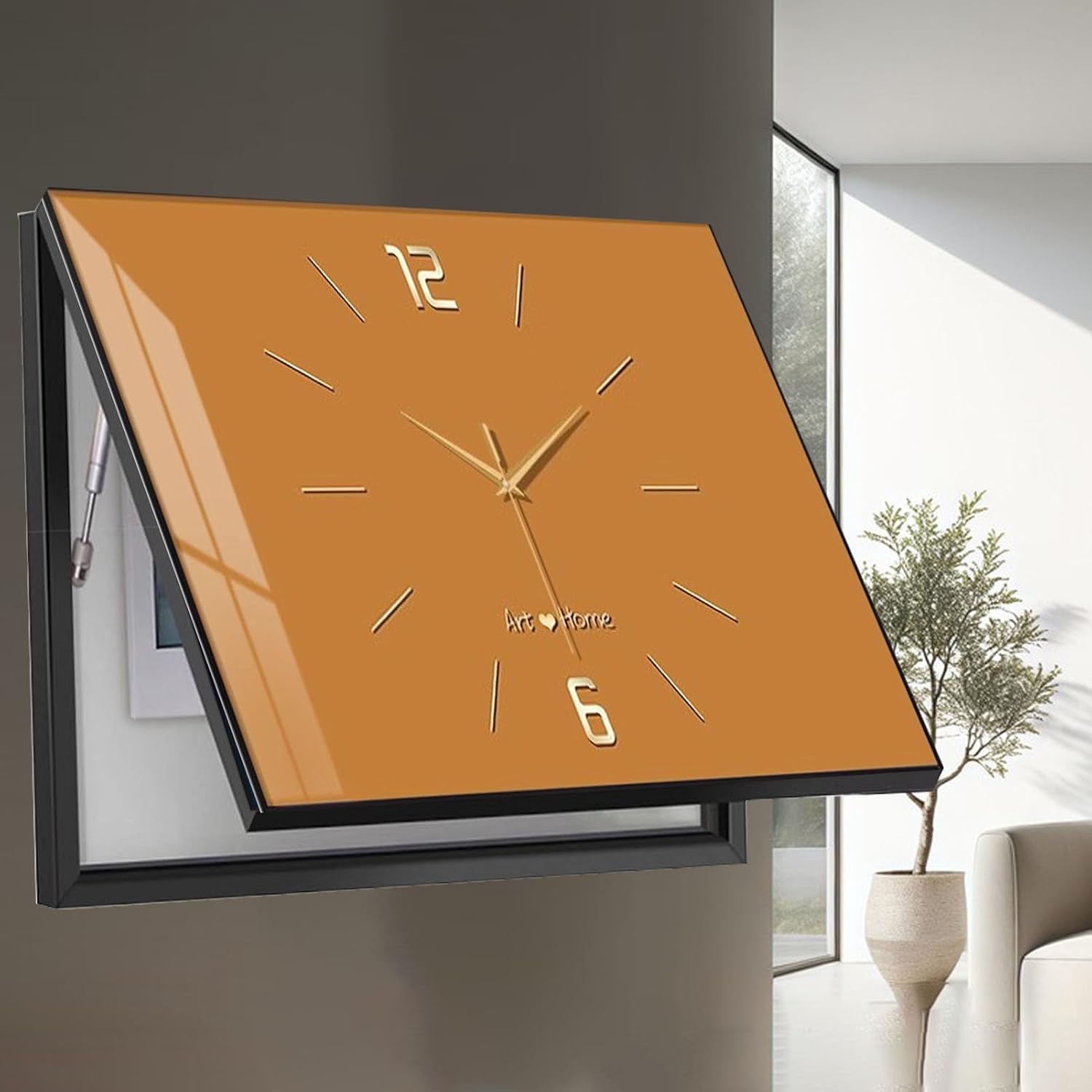 Decorative Meter Box Panel Cover for Hide Electric Box, Horizontal Breaker Box Cover Clock, Electrical Panel Lid for Indoor/Kitchen/Farmhouse(Orange,55x45cm(21 5/8x17 3/4'))