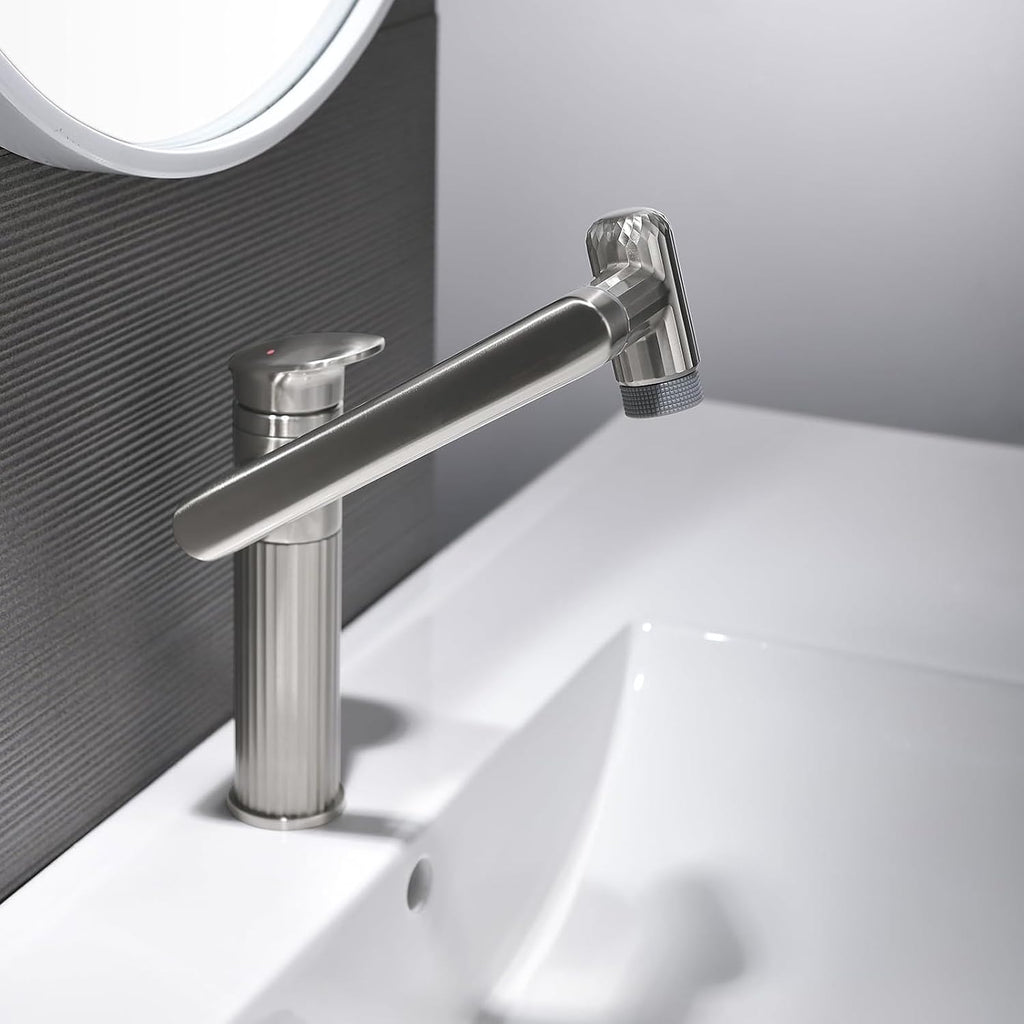 Lefton Rotatable Bathroom Faucet with 2 Water Modes, Single Hole Vanity Sink Faucet for Bathroom and Laundry Room, Brushed Nickel, BF2208-0