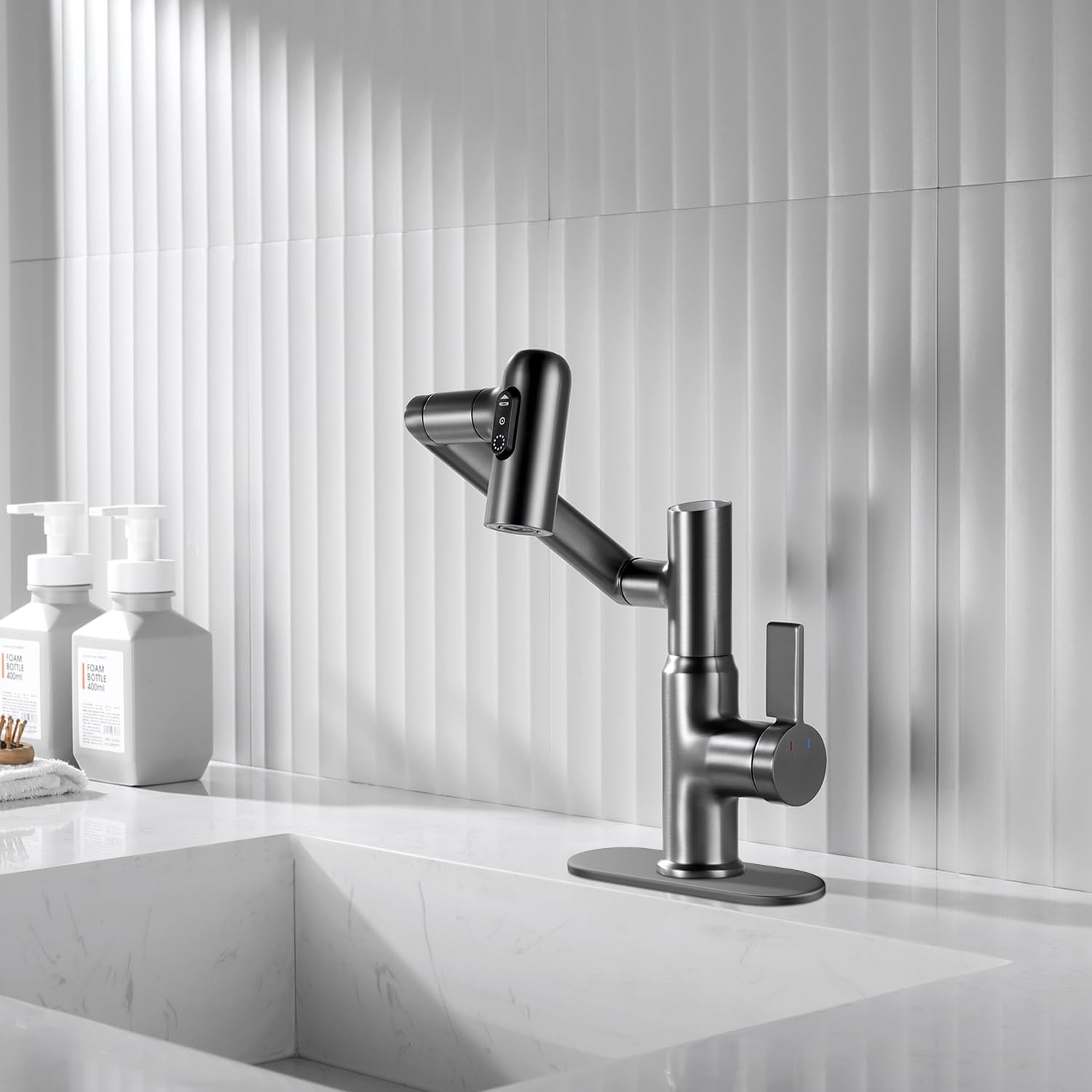 Lefton Rotatable Bathroom Faucet BF2204 with 6' Cover Plate FCP2202, Grey